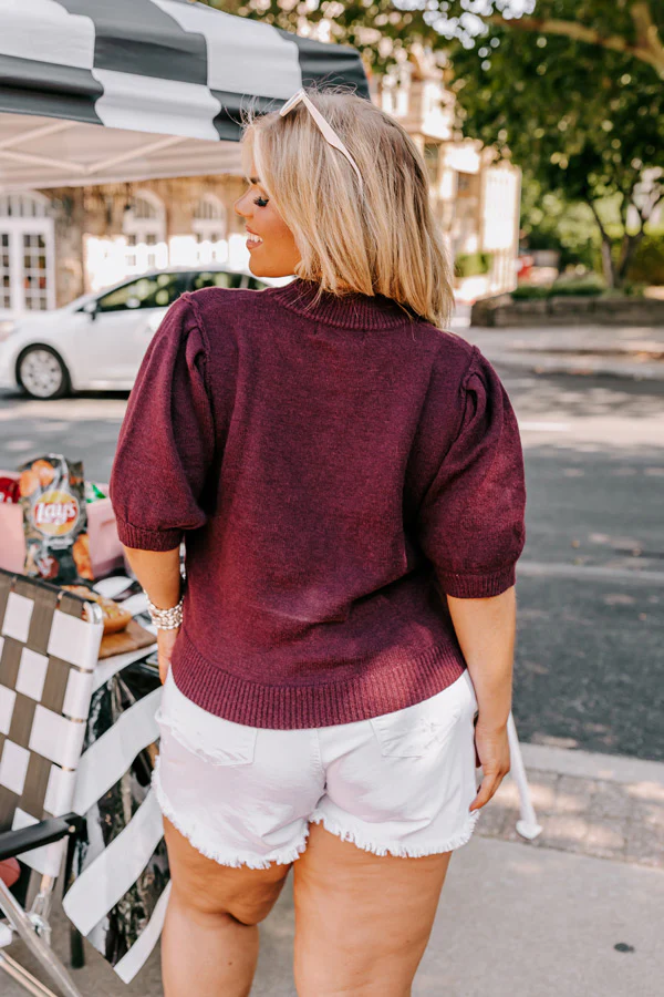 Touchdown Knit Sweater Top In Maroon Curves - Image 3