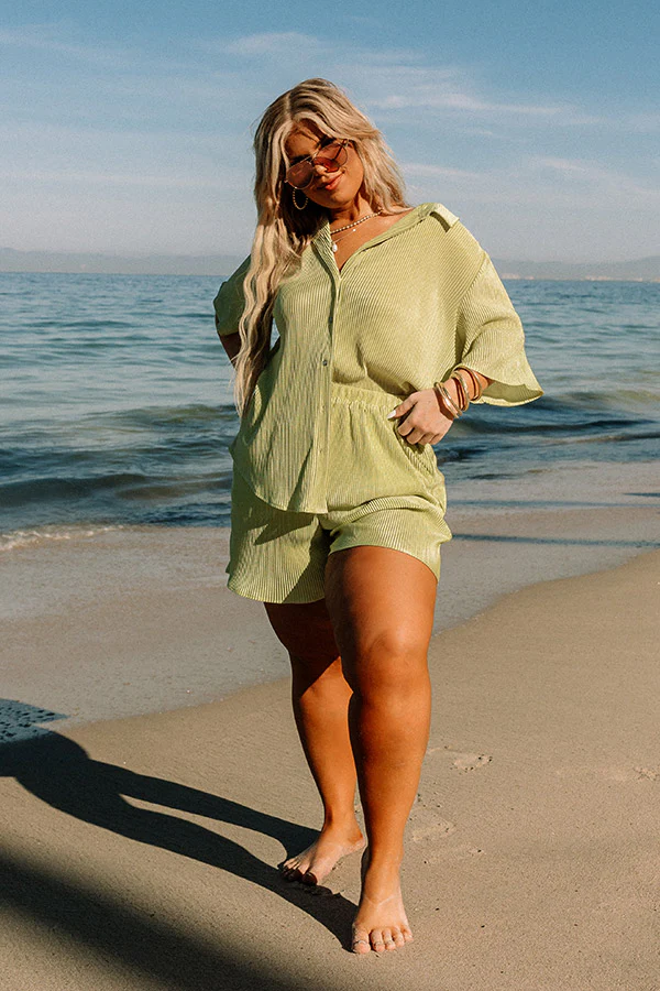 Tour The Town Pleated Shorts In Lime Punch Curves - Image 7