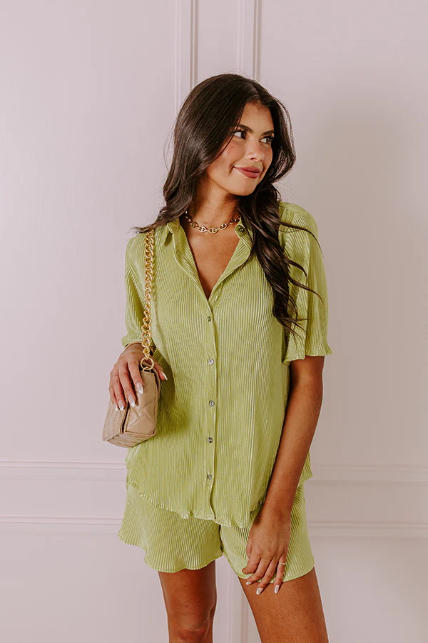 Tour The Town Pleated Top In Lime Punch - Image 4