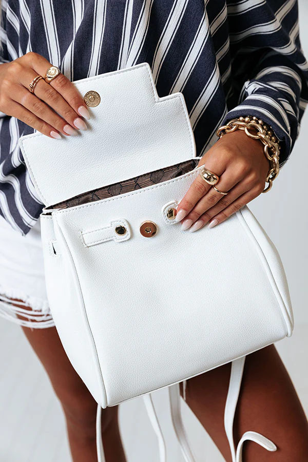 Travel Together Faux Leather Backpack In White - Image 3