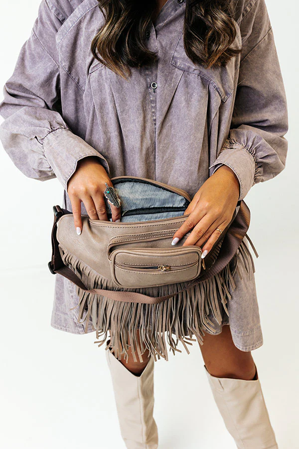 Trip Of My Life Fringe Fanny Pack In Taupe - Image 5