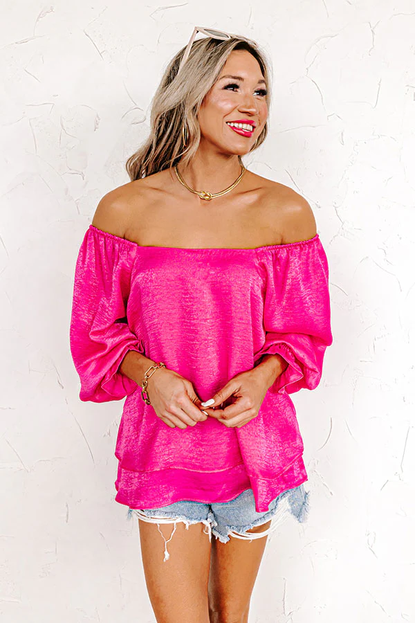 Truly Chic Satin Shift Top In Hot Pink - Image 2