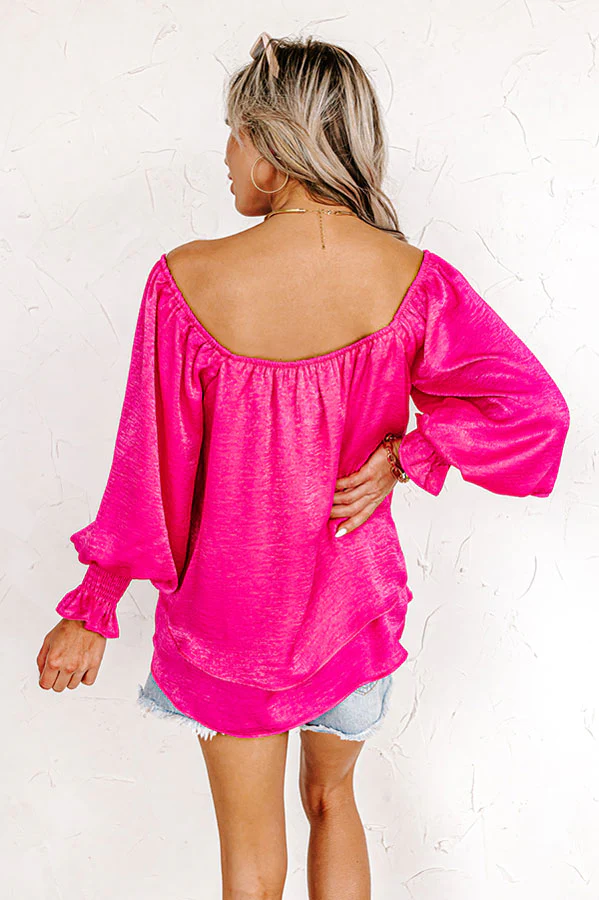 Truly Chic Satin Shift Top In Hot Pink - Image 3