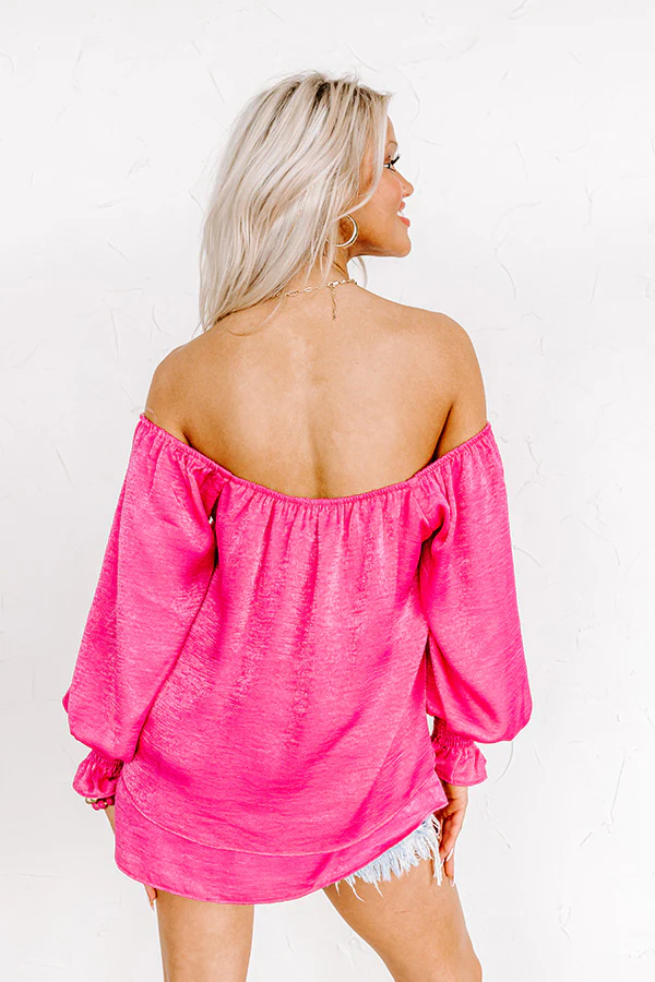 Truly Chic Satin Shift Top In Hot Pink - Image 6