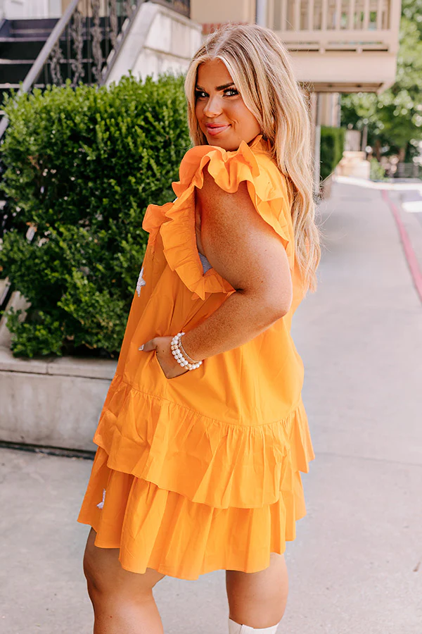 Under The Stadium Lights Ruffle Mini Dress in Orange Curves - Image 3
