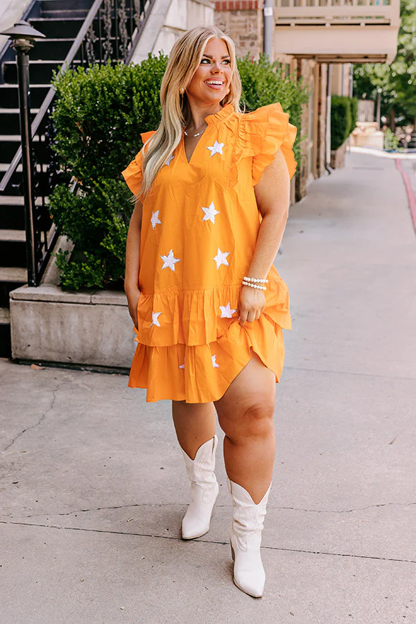 Under The Stadium Lights Ruffle Mini Dress in Orange Curves - Image 5