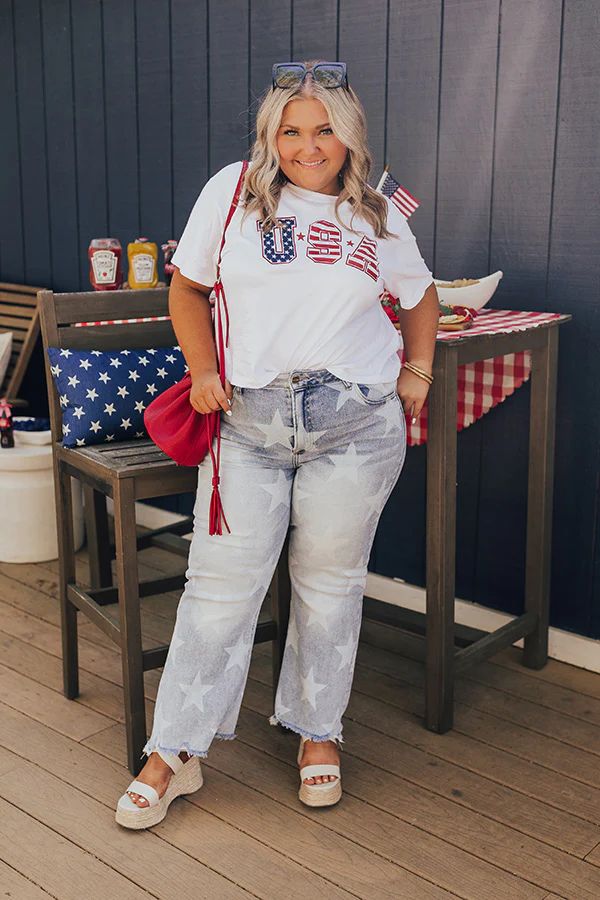 USA Flag Print Graphic Tee Curves - Image 3