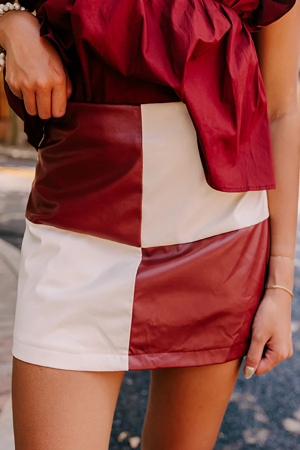 Varsity Squad Faux Leather Skort in Maroon - Image 2