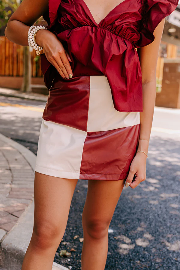 Varsity Squad Faux Leather Skort in Maroon - Image 3