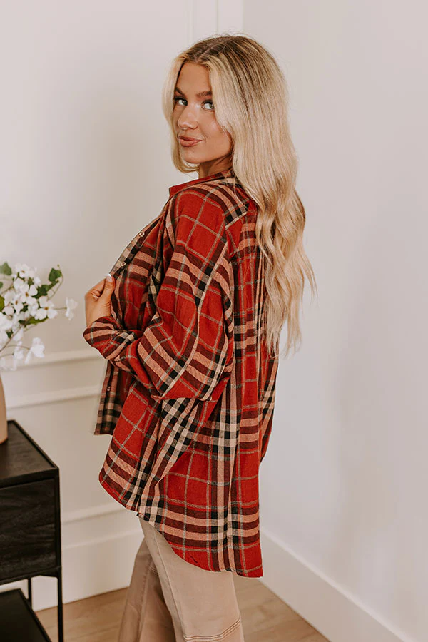 Wait List Plaid Top In Rust - Image 3