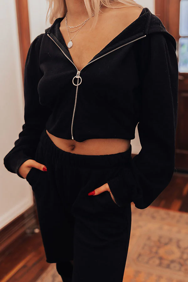 Wild About The Weekend Crop Hoodie In Black - Image 3