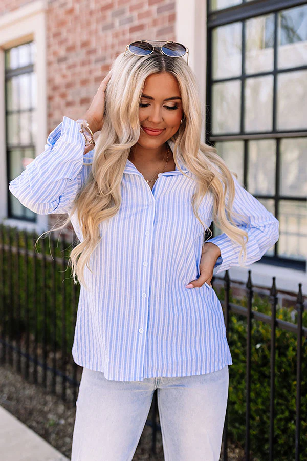 Wind In My Sails Stripe Button Up In Sky Blue - Image 9