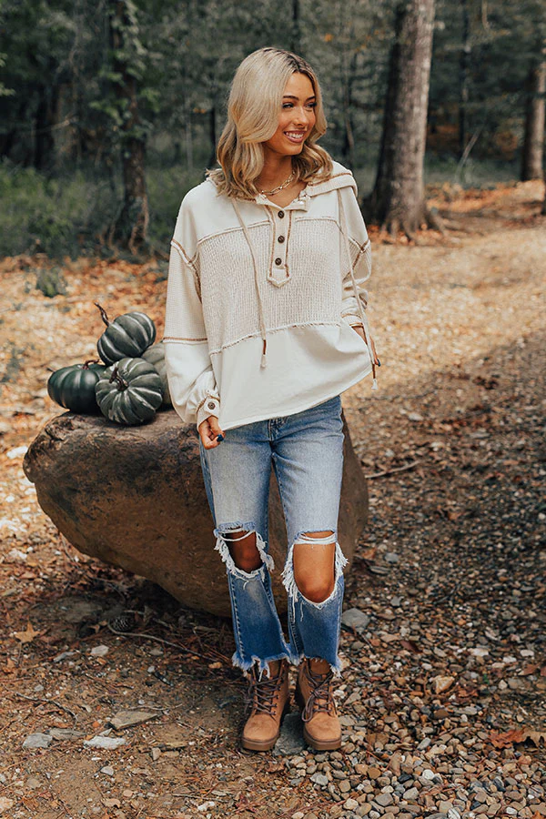 Winding Roads Knit Hoodie In Ivory - Image 3