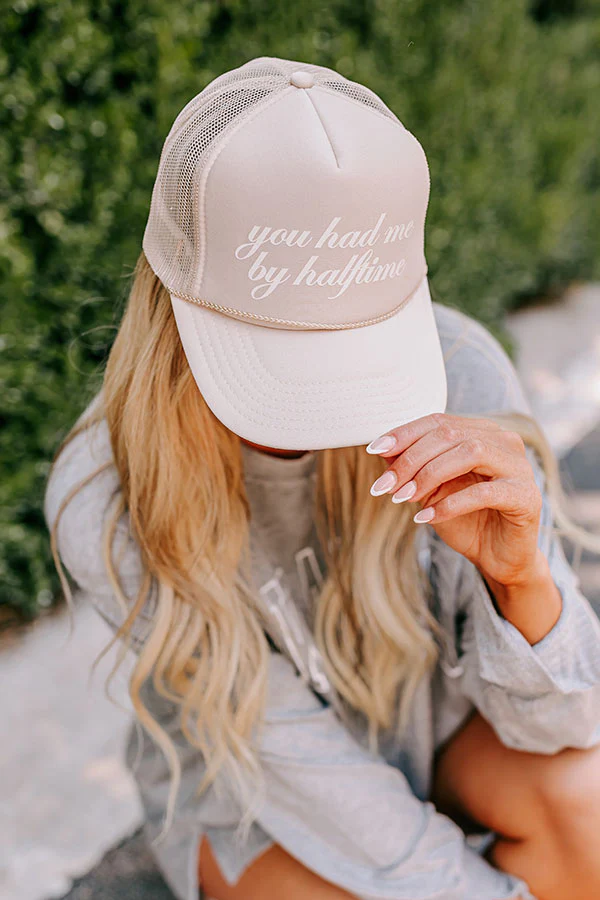 You Had Me By Halftime Trucker Hat in Beige - Image 4